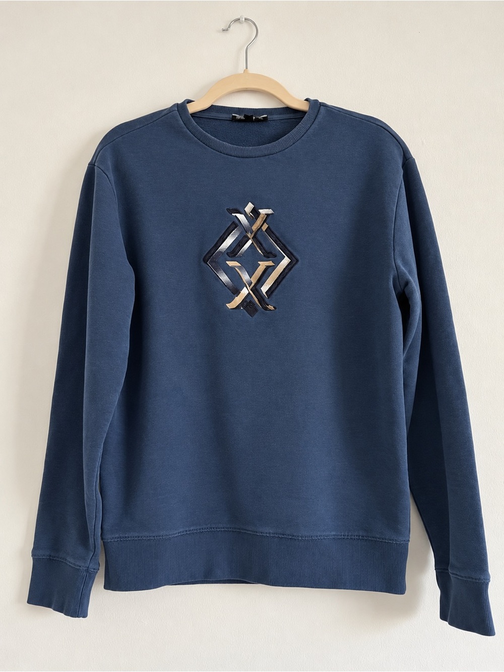 Express Navy Blue Crewneck Sweatshirt with Metallic Crest